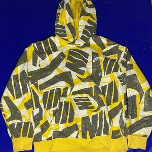 Nike Vibrant Yellow and Grey Patterned Hoodie